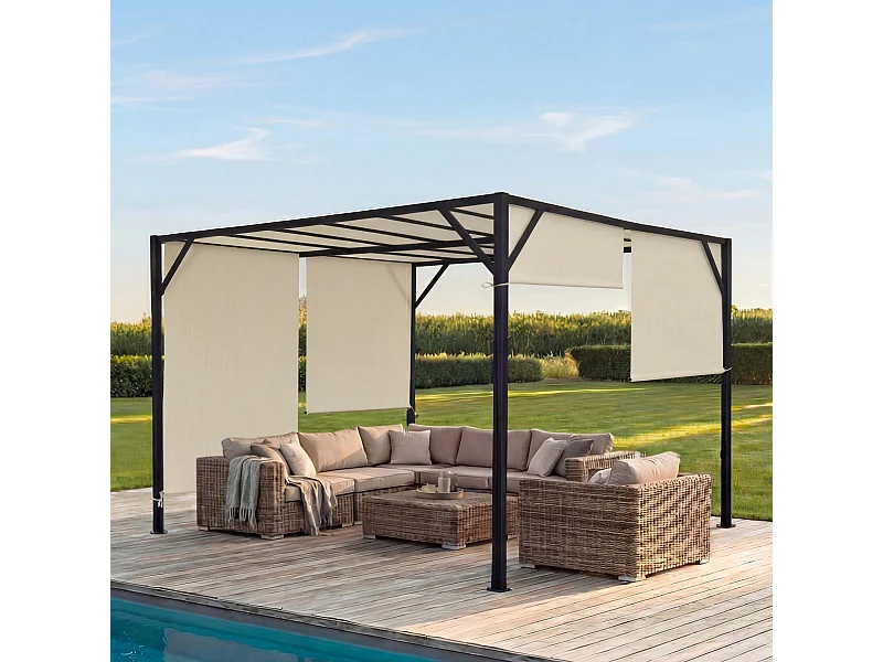 Gazebo pergola regolabile baldacchino moderno elegante giardino patio Baia acciaio poliestere ~ 4x4m avorio