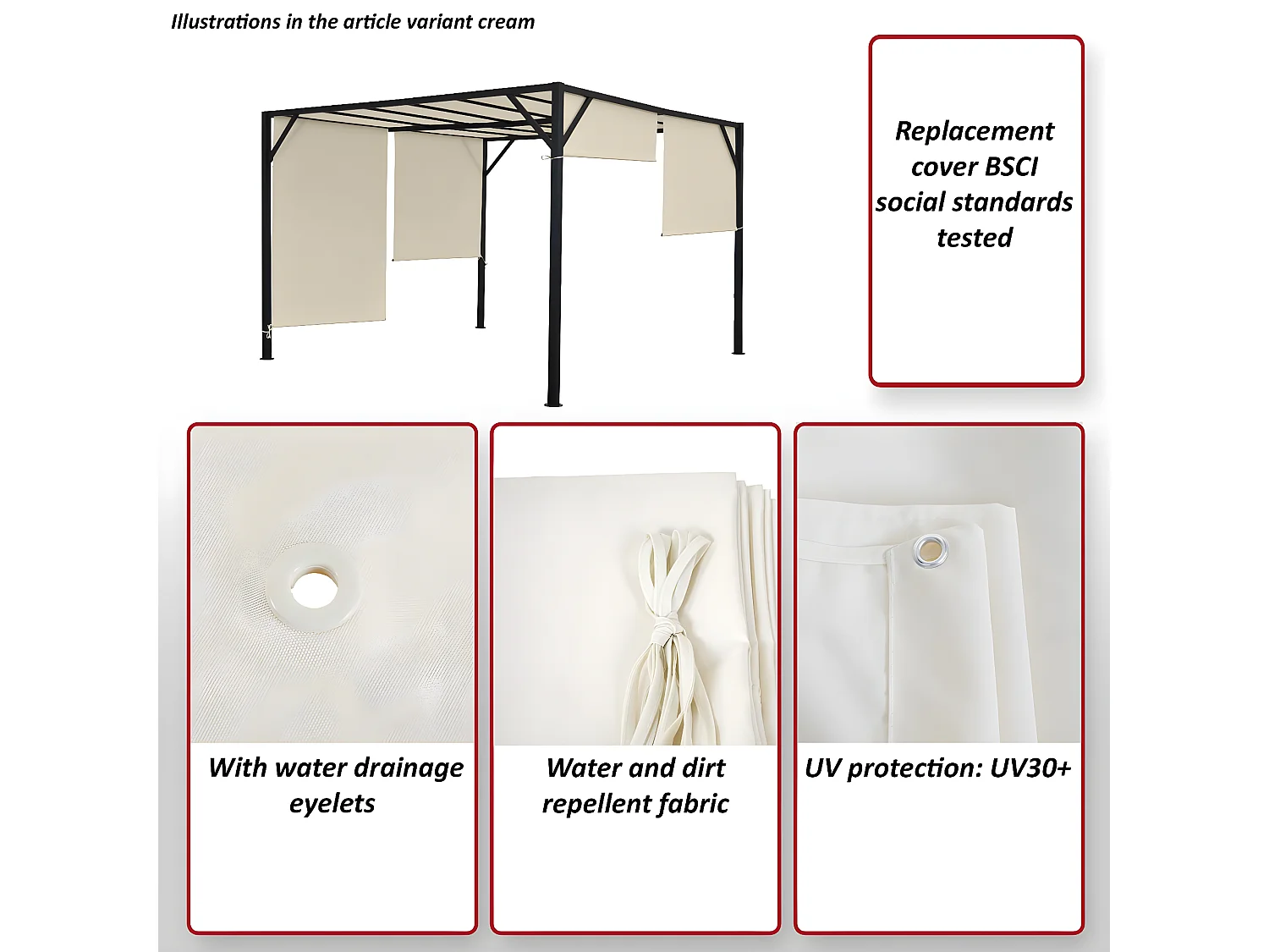 Ersatzbezug Dach für Pergola Beja, Grau