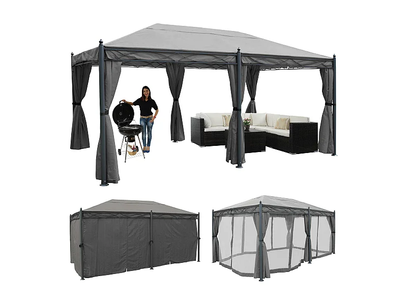 Pergola Calpe IV,  szary z boczną ścianą + moskitiera