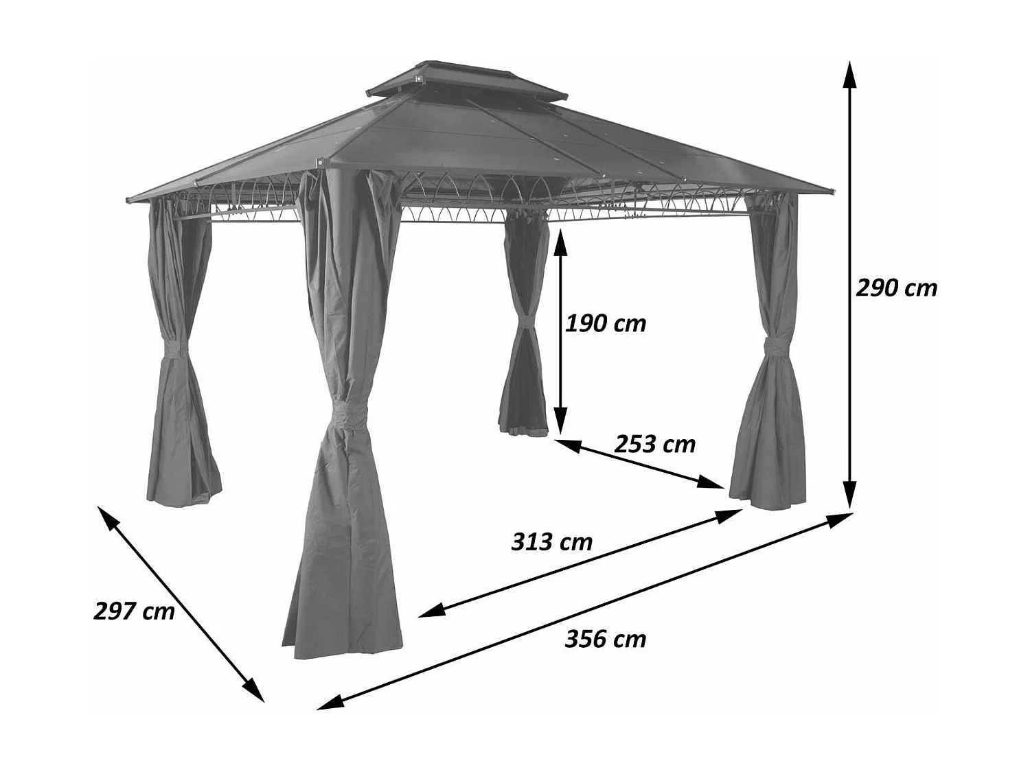 Pergola z twardym dachem MCW-M81,  szary