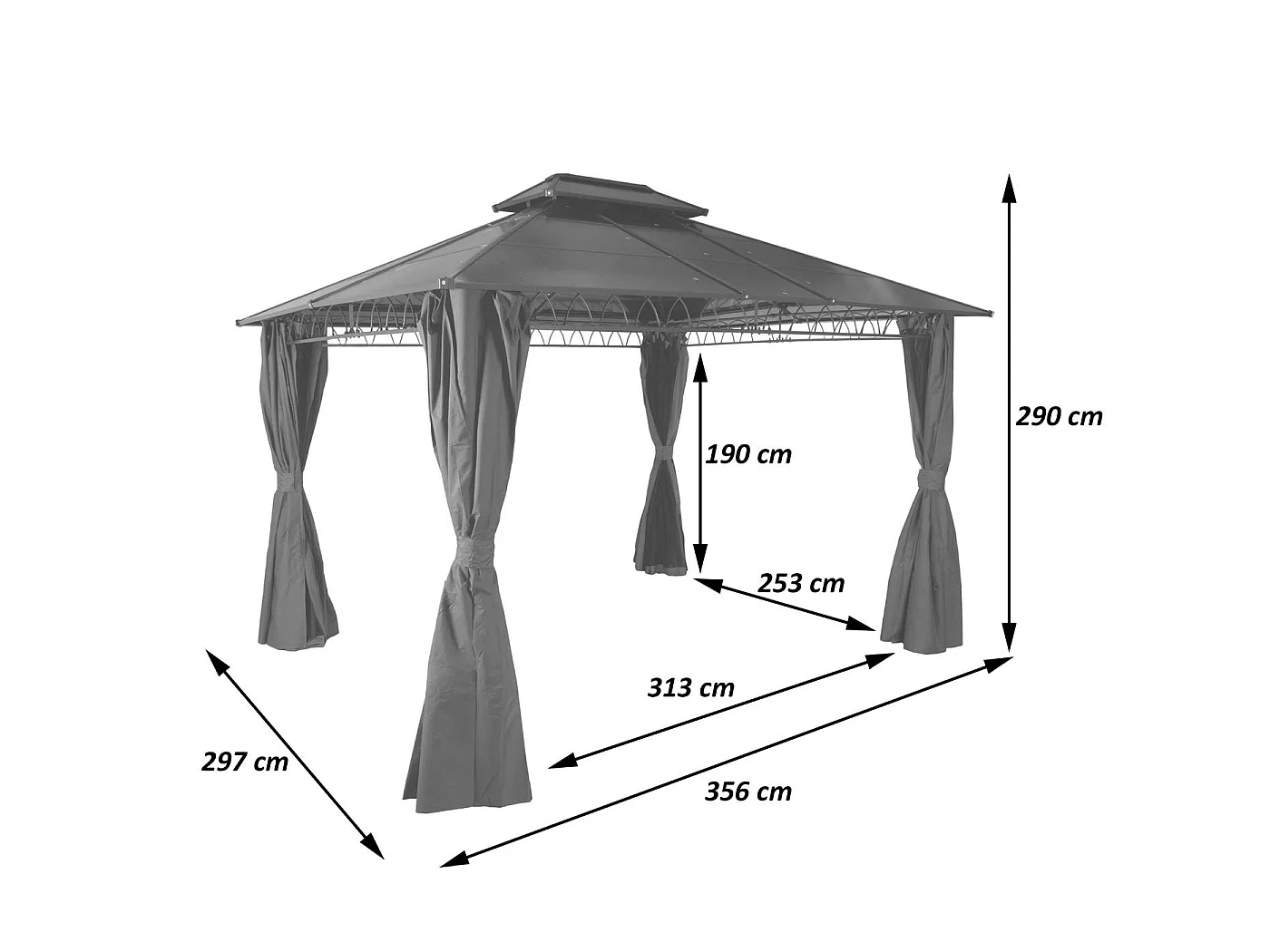 Pergola med fast tag MCW-M81,  grå