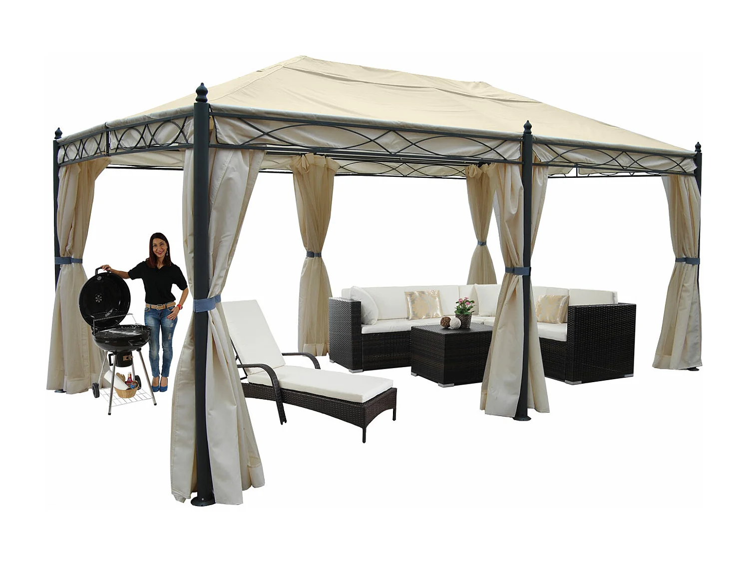 Pergola Calpe IV, Creme mit Seitenwand + Moskitonetz