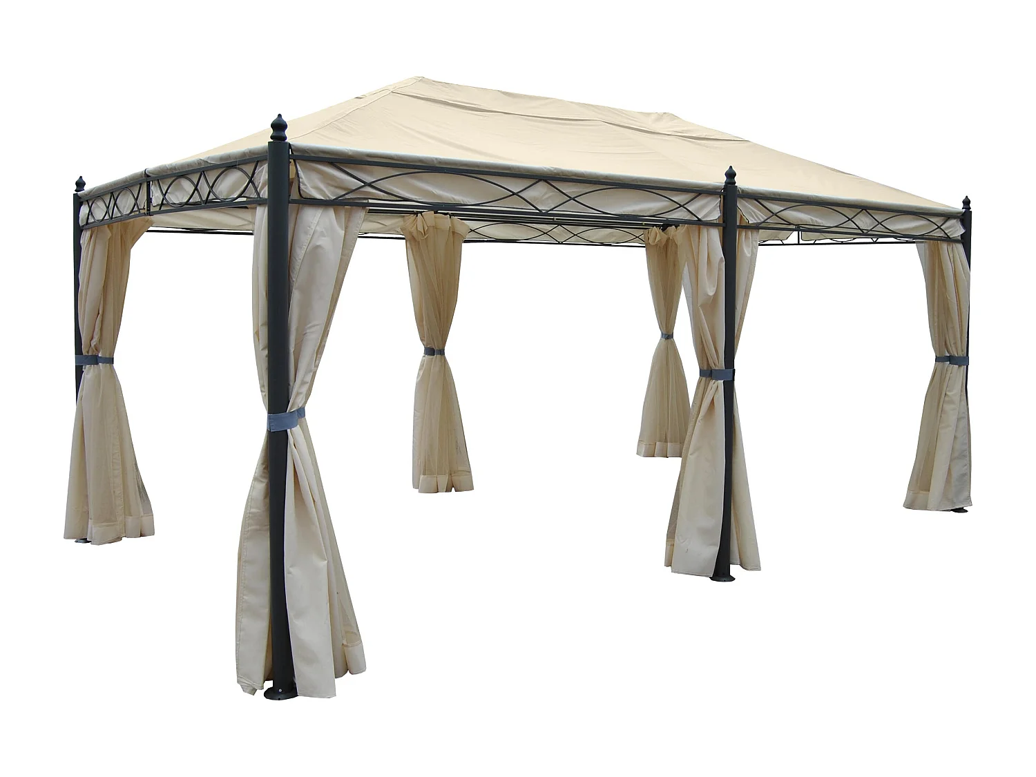Gazebo pergola baldacchino moderno elegante Cadice acciaio poliestere 5x3m avorio con zanzariere e tende