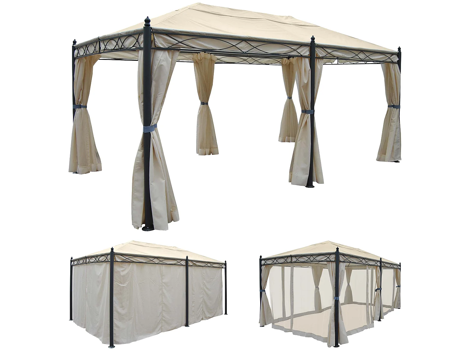 Pergola Calpe IV,  cremefarvet med sidevæg + myggenet