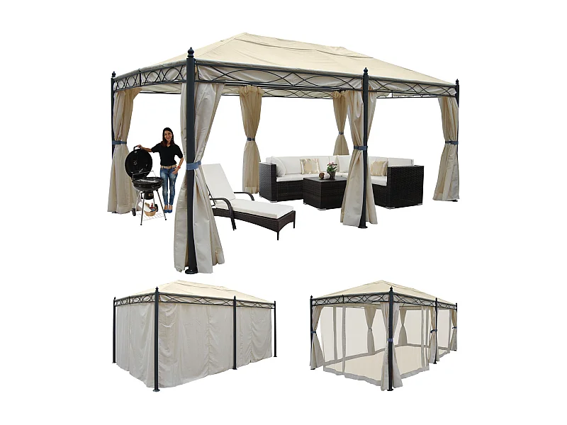 Pergola Calpe IV, Creme mit Seitenwand + Moskitonetz