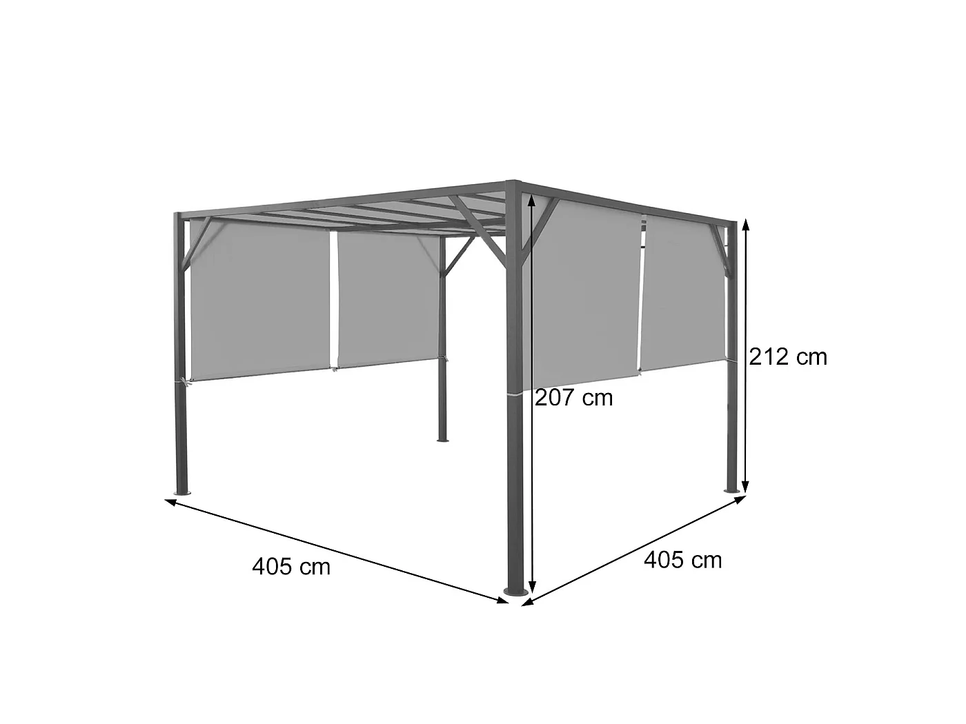 Pergola Baia, Garten Pavillon Terrassenüberdachung, stabiles 6cm-Stahl-Gestell + Schiebedach bordeaux-rot, 4x4m