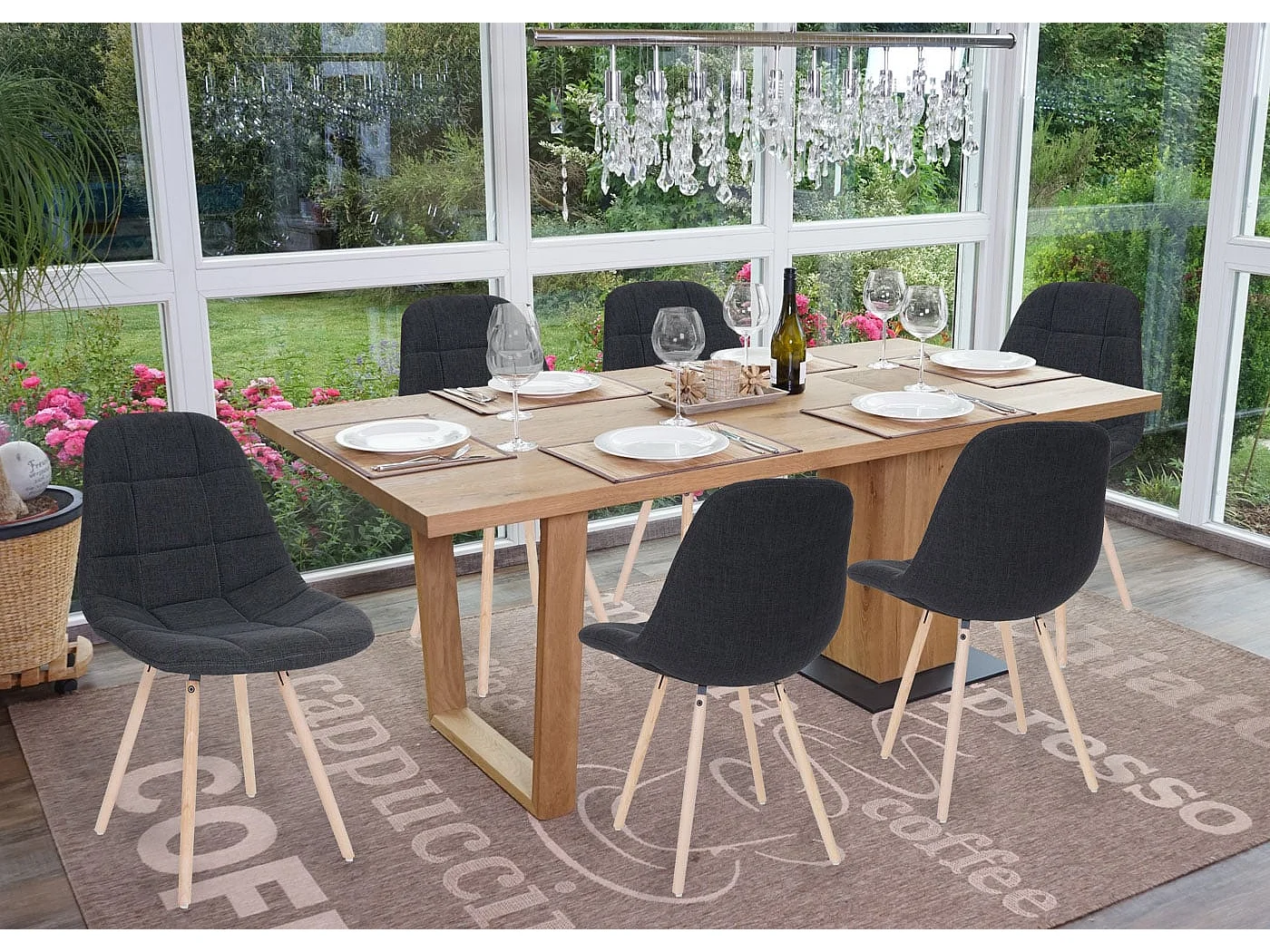 Eetkamerstoel MCW-A60 I (set van 6),  stof/textiel donkergrijs