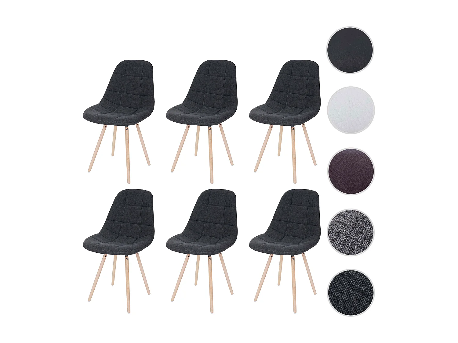 Eetkamerstoel MCW-A60 I (set van 6),  stof/textiel donkergrijs