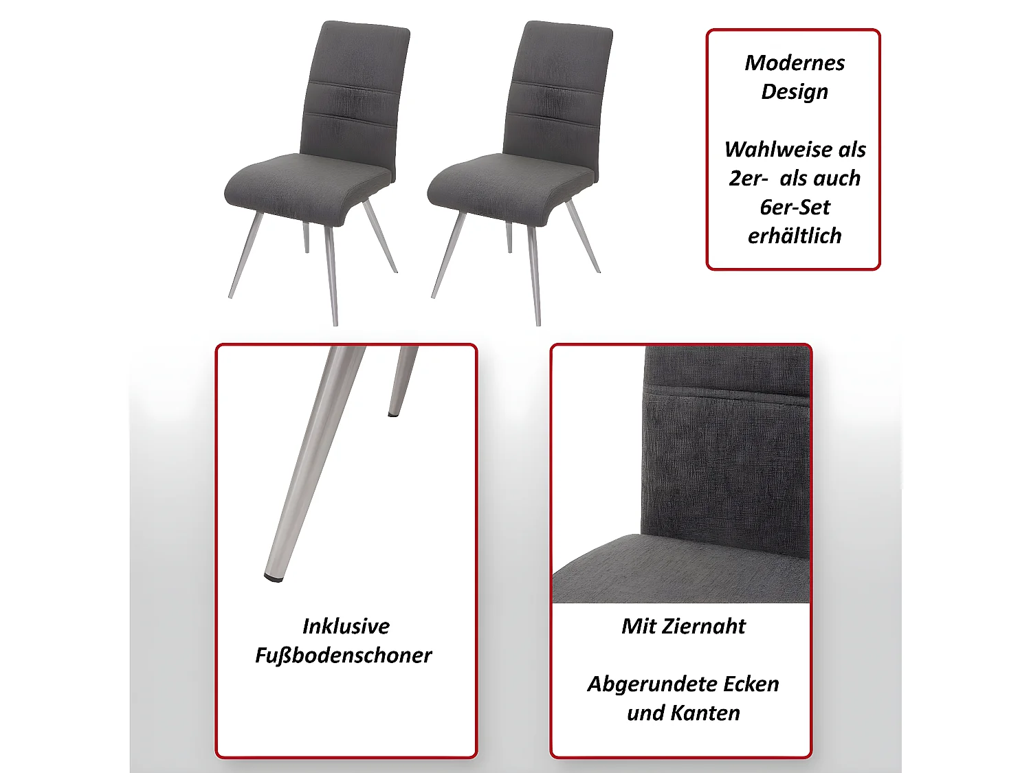 Silla de comedor MCW-G55 (set de 2),  gris-marrón