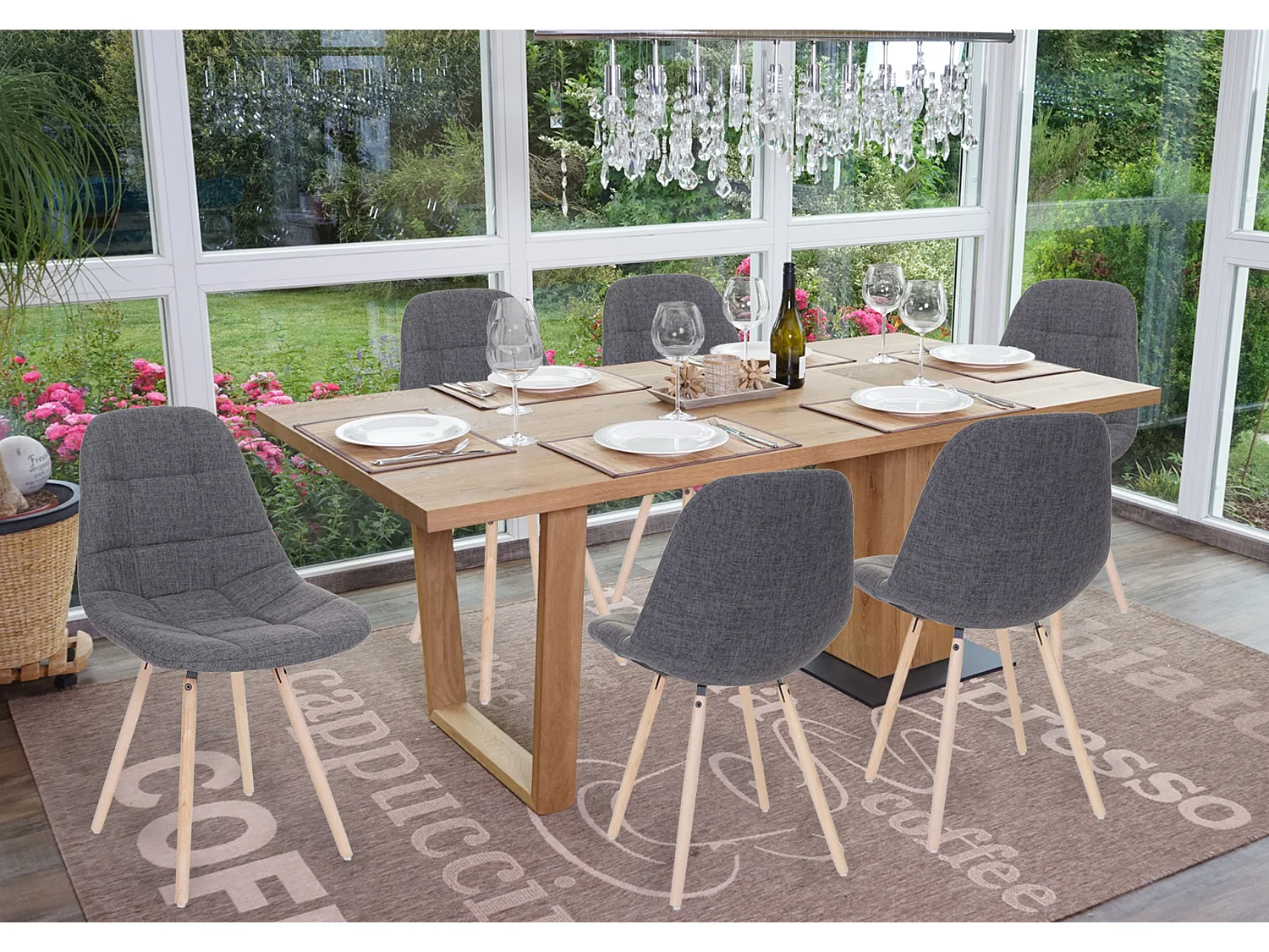 Esszimmerstuhl MCW-A60 I (6er-Set), Stoff/Textil grau