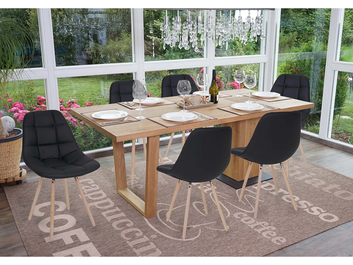 Eetkamerstoel MCW-A60 I (set van 6),  kunstleer zwart