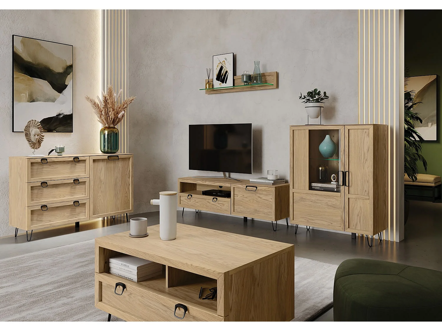 STANDVITRINE Limbo Eiche Artisan 95 / 42 / 200cm