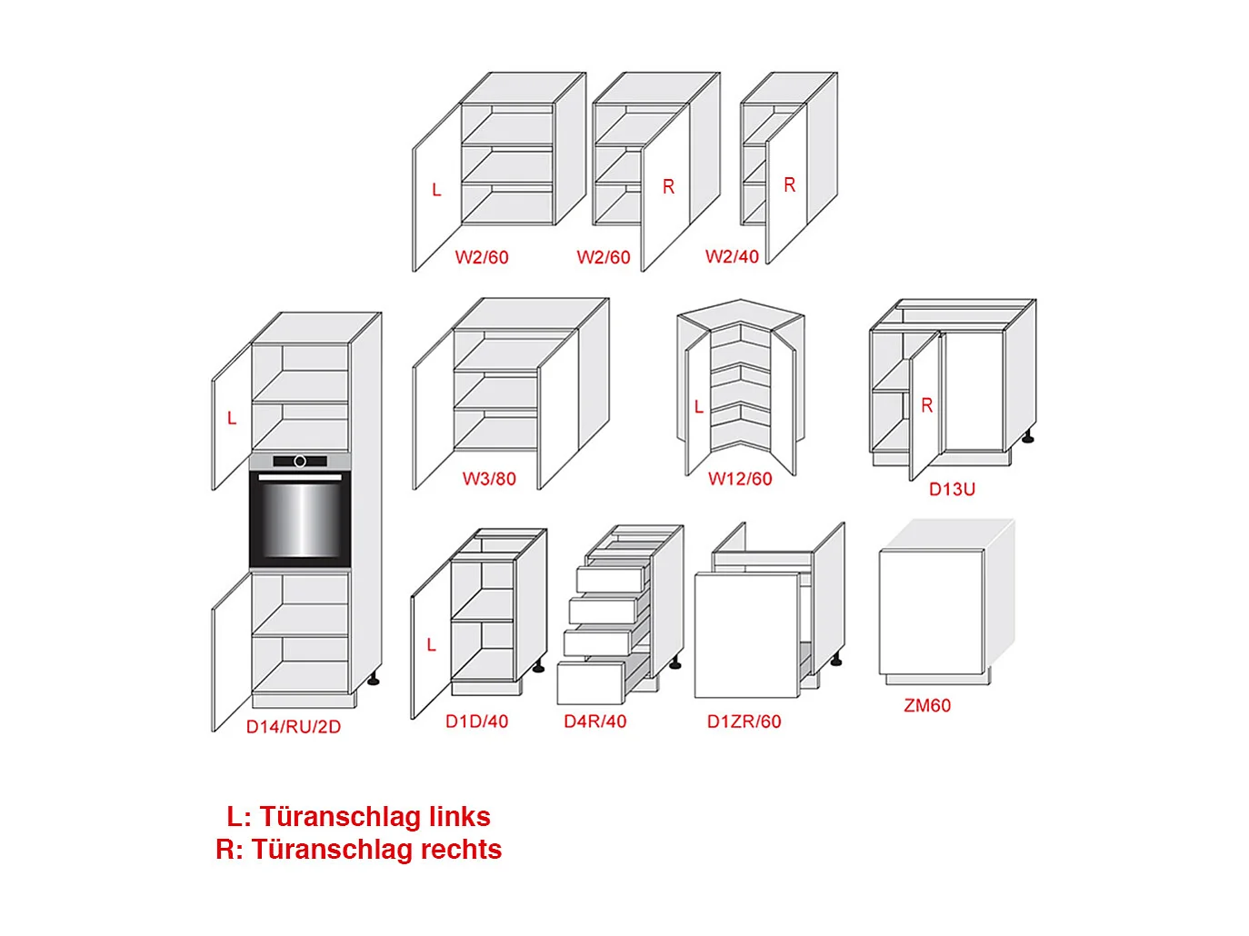 WINKELKÜCHE Napoli weiß matt / RAL 7012 basaltgrau (K5), Arbeitsplatte Eiche Sonoma 228/ 205 / 207cm 11-teilig