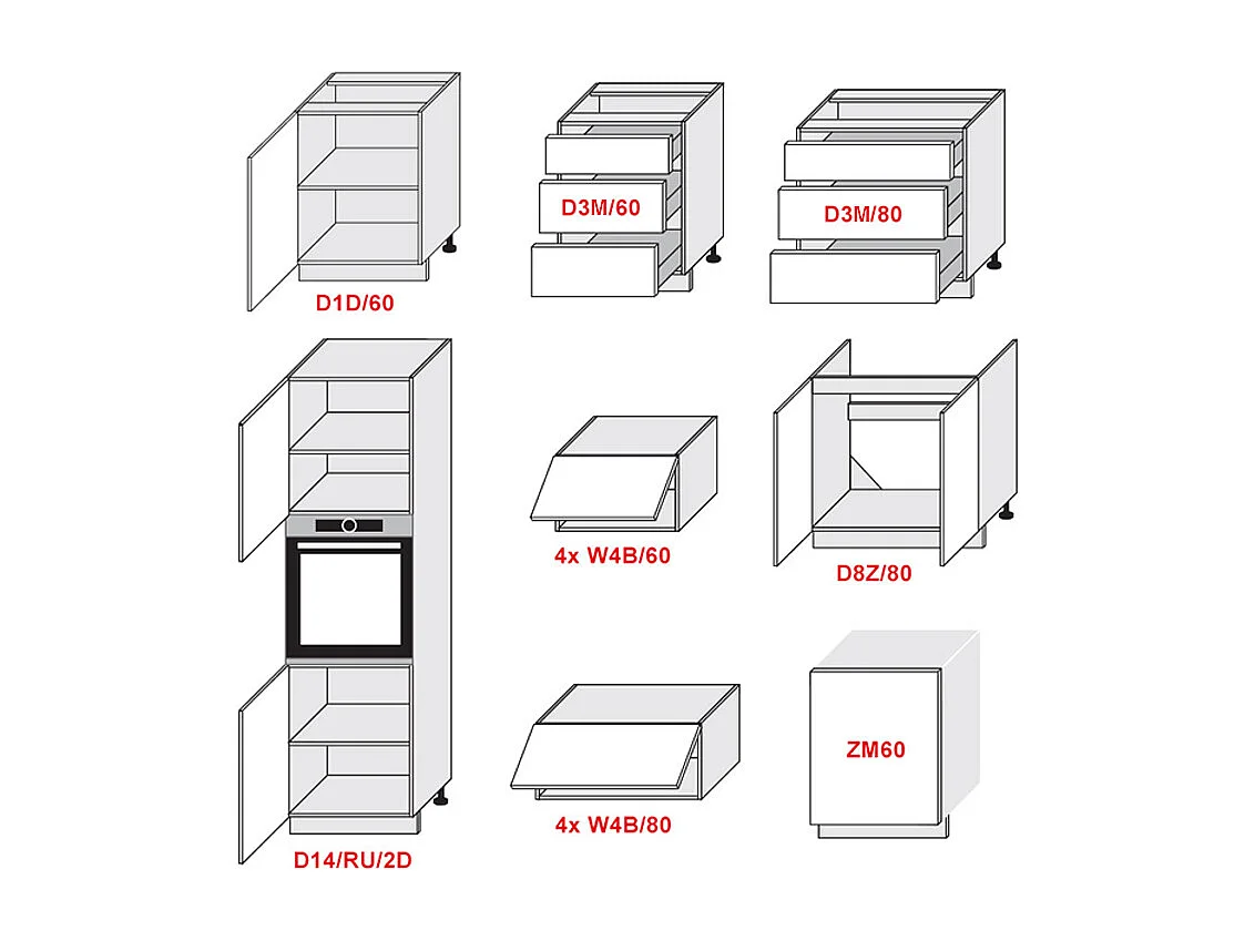 KÜCHENLEERBLOCK Kvantum weiß matt / dust grey matt 400 / 59 / 207cm 14-teilig