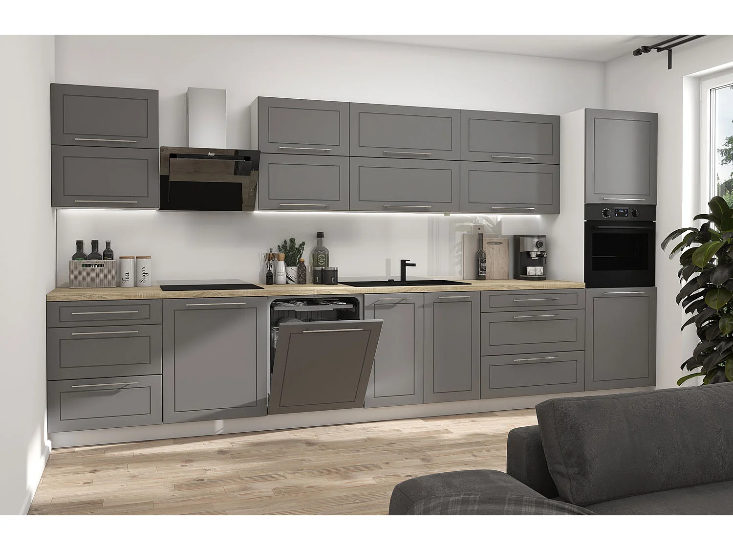 KÜCHENLEERBLOCK Kvantum weiß matt / dust grey matt 400 / 59 / 207cm 14-teilig