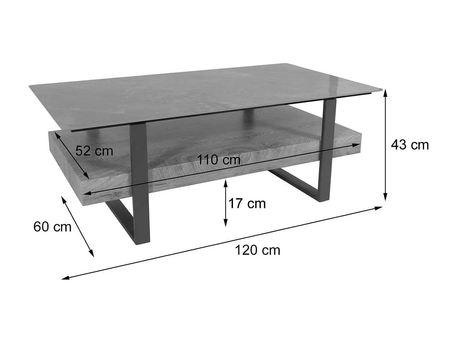 Couchtisch MCW-L88, Wohnzimmertisch Tisch, Ablage Eisen 43x120x60cm Sinterstein Marmor-Optik weiß Holz natur