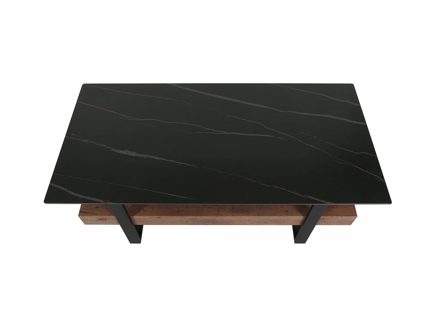 Tavolino salotto divano MCW-L88 43x120x60cm pietra sinterizzata MDF gambe nere legno scuro effetto marmo marrone