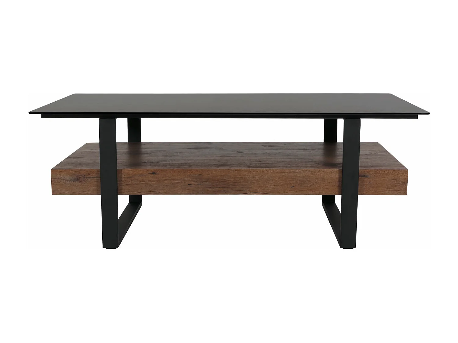 Tavolino salotto divano MCW-L88 43x120x60cm pietra sinterizzata MDF gambe nere legno scuro effetto marmo marrone