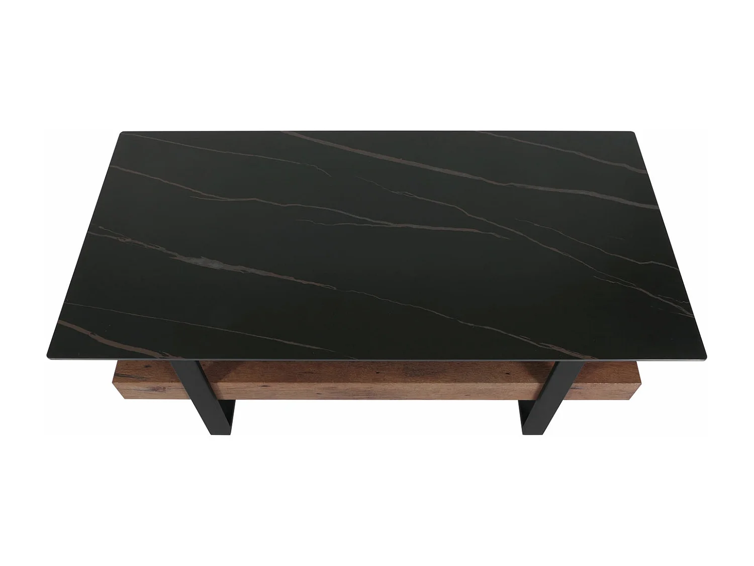 Tavolino salotto divano MCW-L88 43x120x60cm pietra sinterizzata MDF gambe nere legno scuro effetto marmo marrone