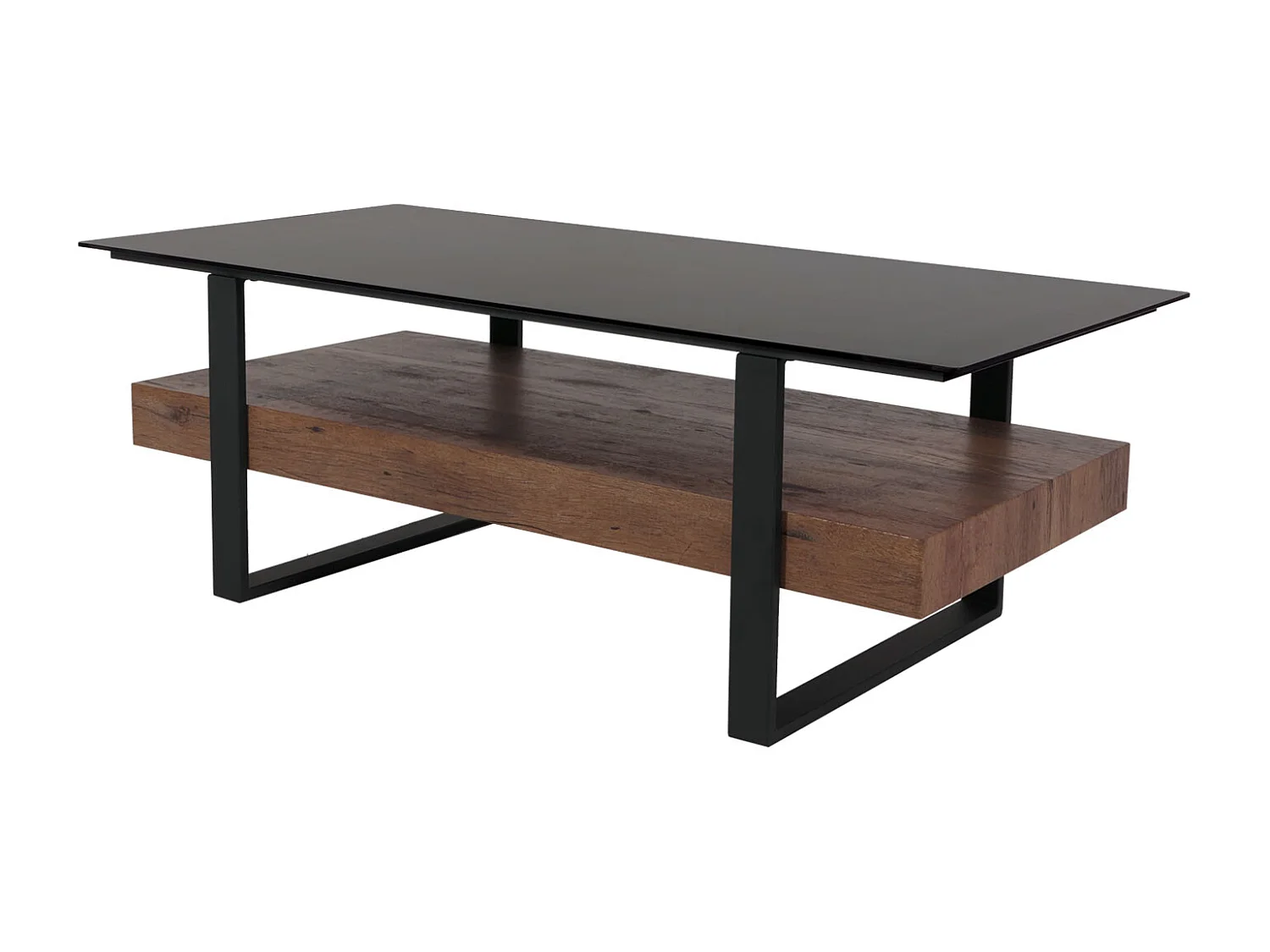 Couchtisch MCW-L88, Wohnzimmertisch Tisch, Ablage Eisen 43x120x60cm Sinterstein Marmor-Optik schwarz Holz dunkelbraun