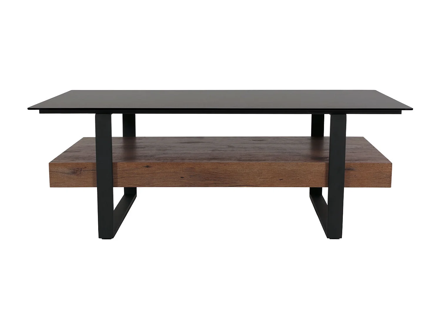 Couchtisch MCW-L88, Wohnzimmertisch Tisch, Ablage Eisen 43x120x60cm Sinterstein Marmor-Optik schwarz Holz dunkelbraun