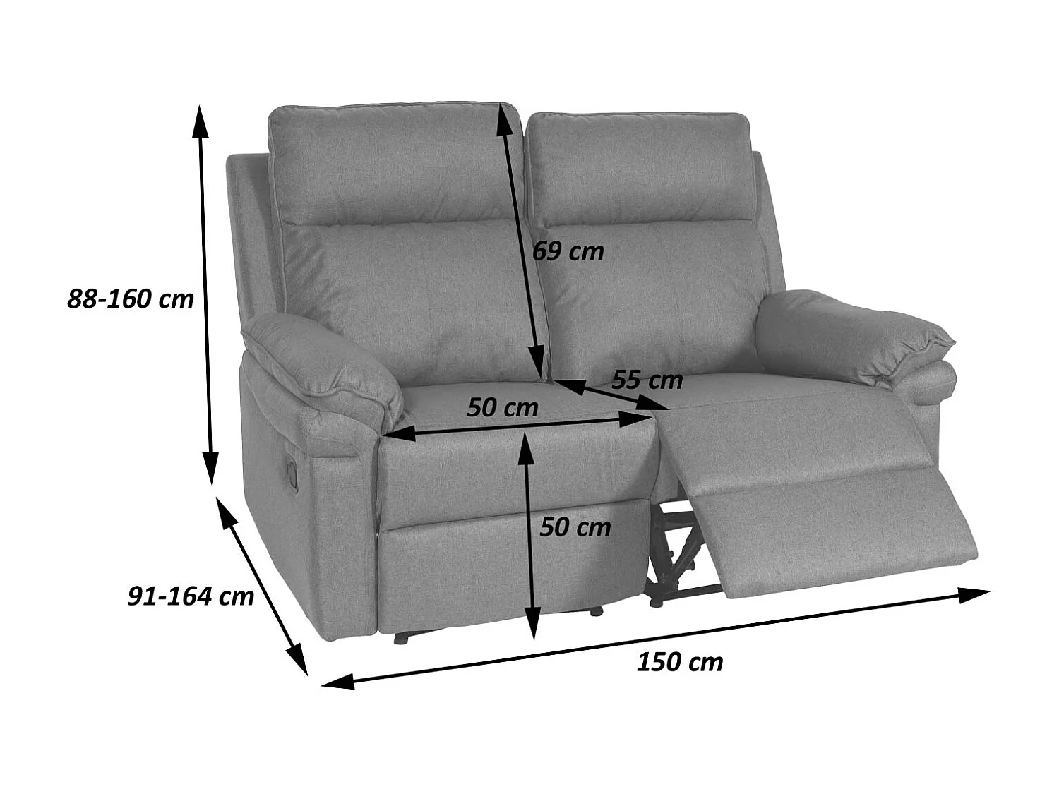 2-osobowy fotel kinowy MCW-L94,  jasnoszary