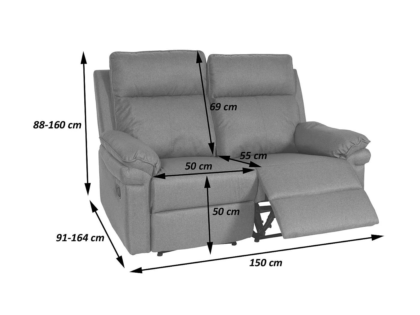 2-osobowy fotel kinowy MCW-L94,  jasnoszary