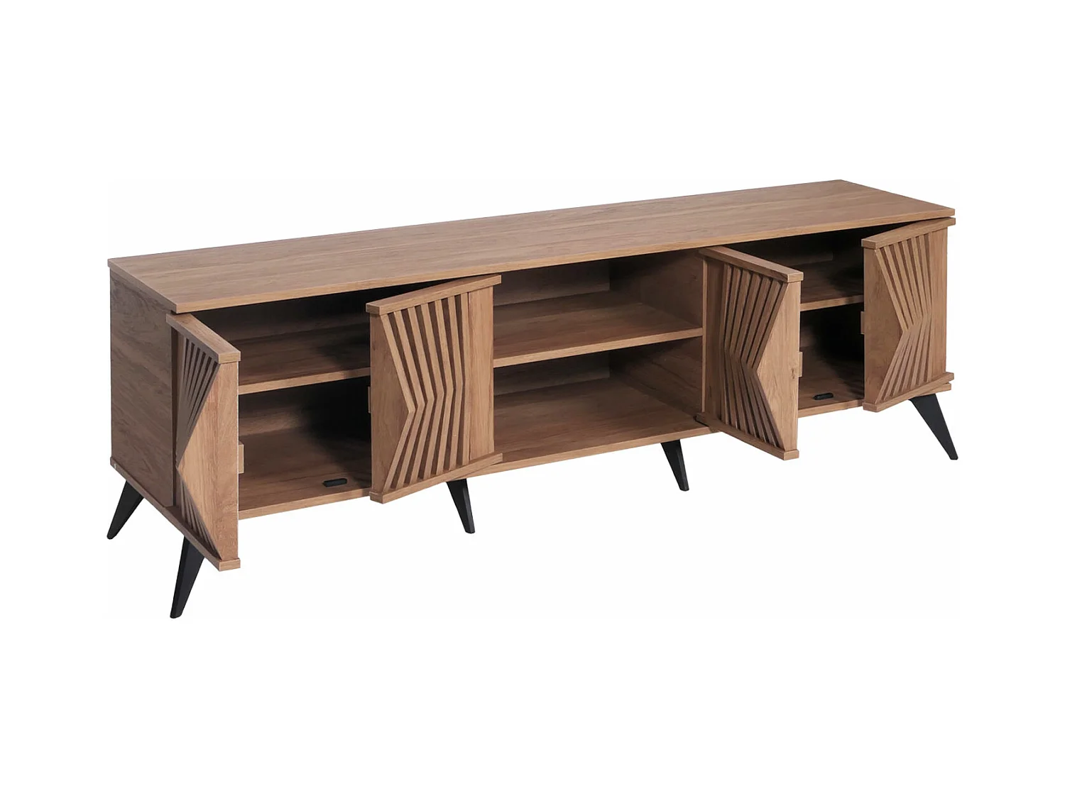 Porta TV lowboard mobile salotto MCW-M45 55x166x41cm legno effetto 3D marrone
