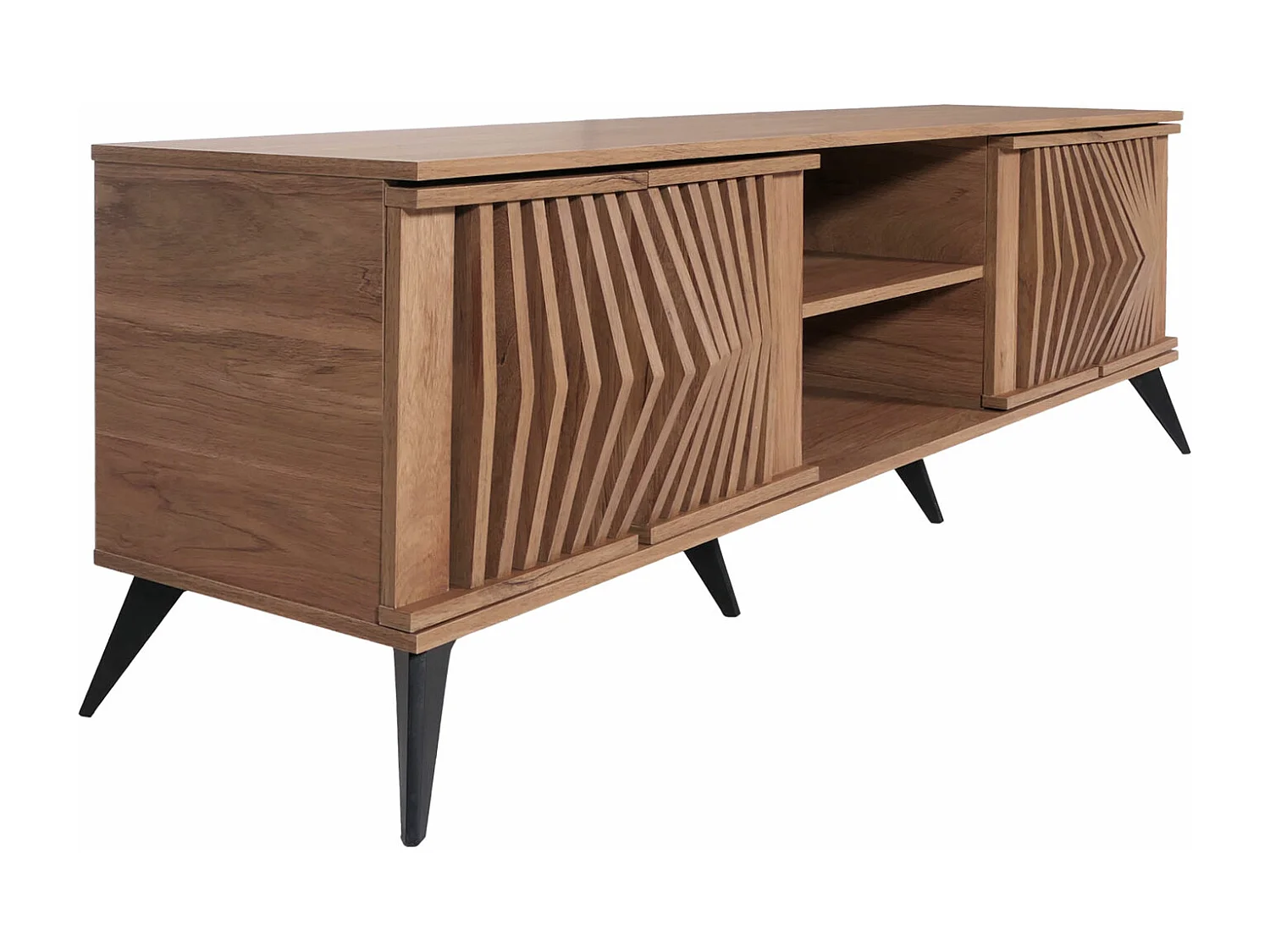 Porta TV lowboard mobile salotto MCW-M45 55x166x41cm legno effetto 3D marrone