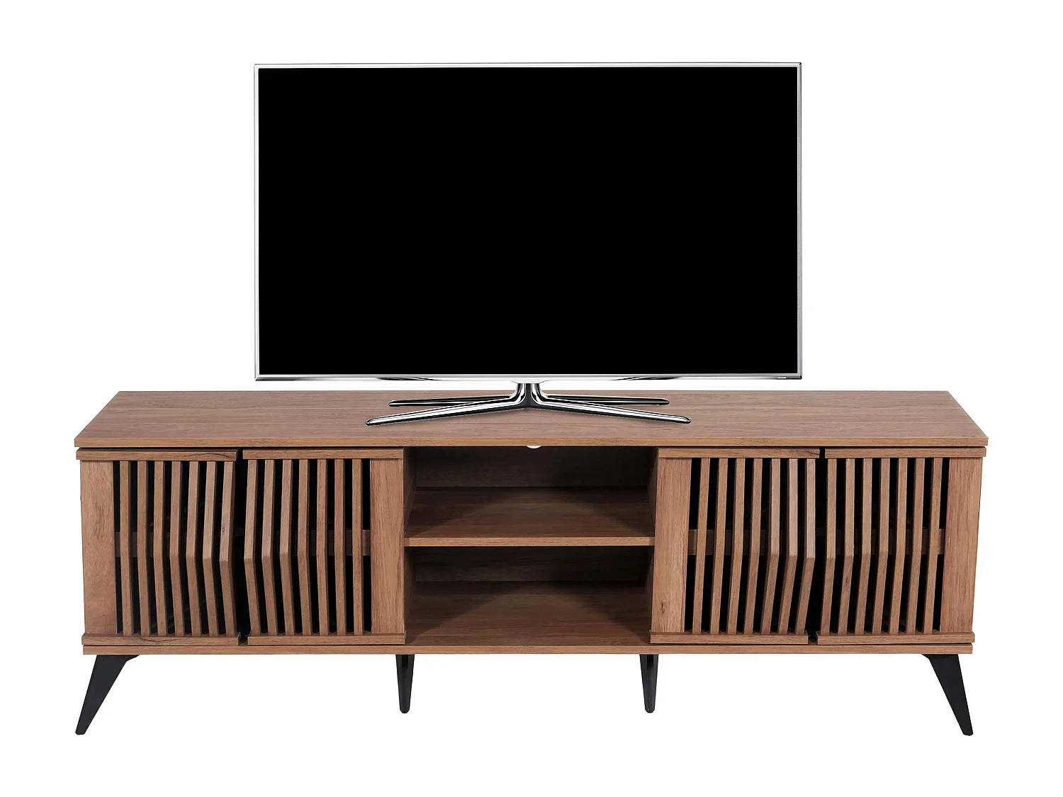 TV-Rack MCW-M45, Fernsehtisch Lowboard Schrank, 3D-Design Staufächer 55x166x41cm, braun