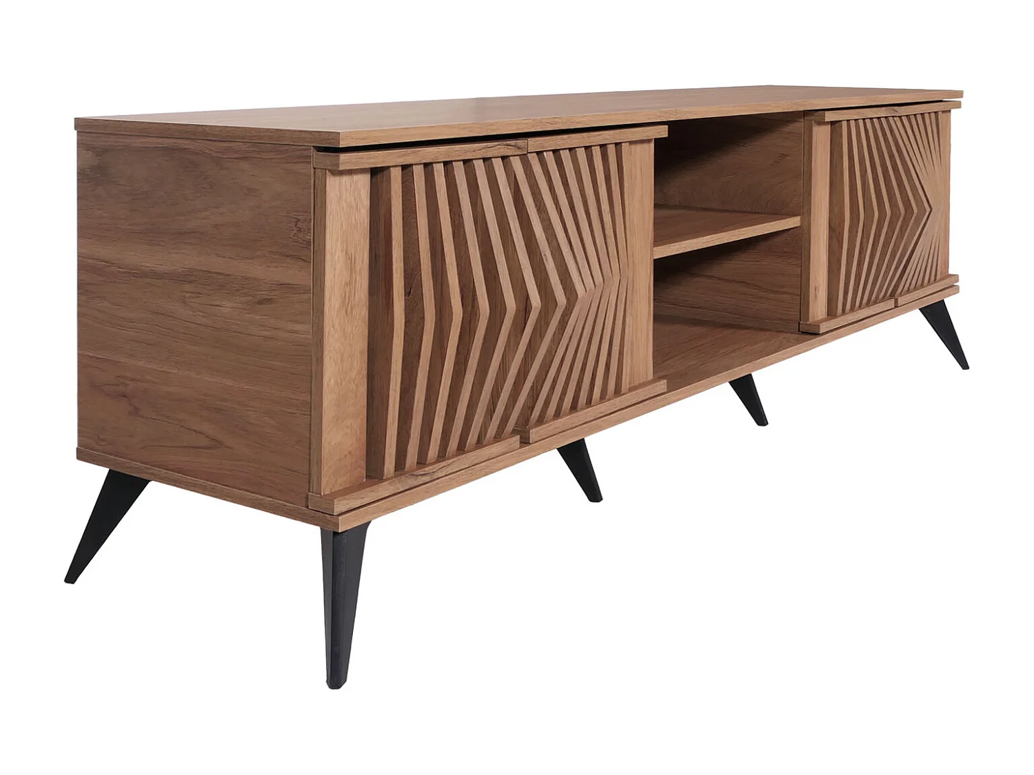 TV-Rack MCW-M45, Fernsehtisch Lowboard Schrank, 3D-Design Staufächer 55x166x41cm, braun