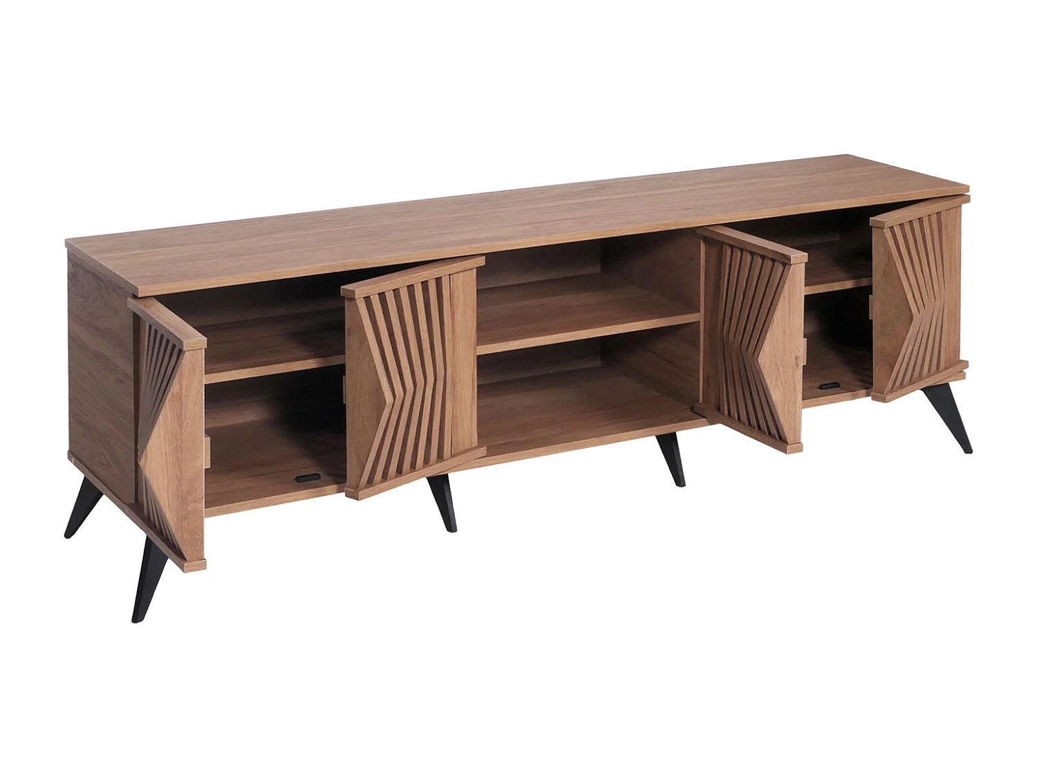 TV-Rack MCW-M45, Fernsehtisch Lowboard Schrank, 3D-Design Staufächer 55x166x41cm, braun