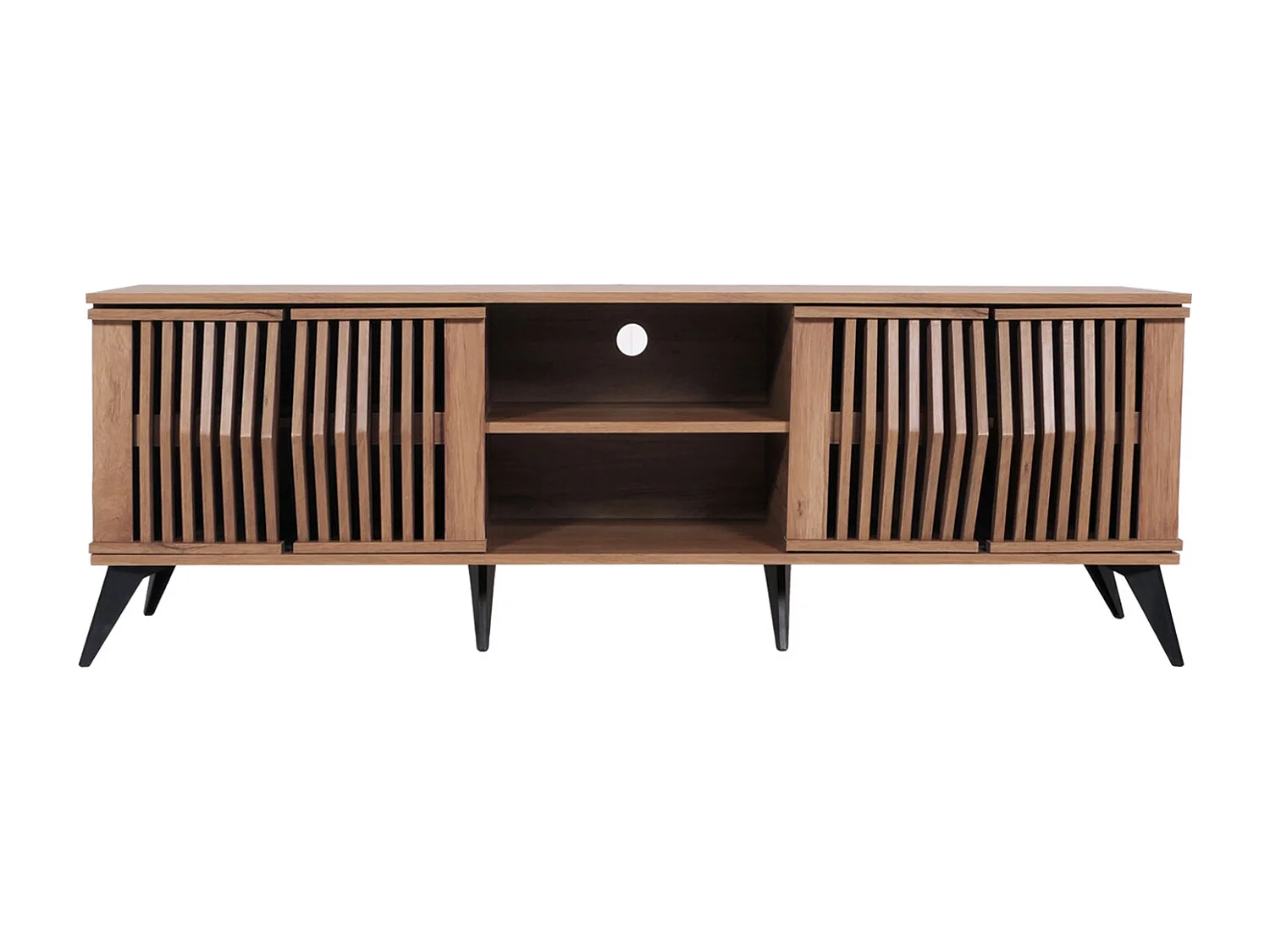 TV-Rack MCW-M45, Fernsehtisch Lowboard Schrank, 3D-Design Staufächer 55x166x41cm, braun