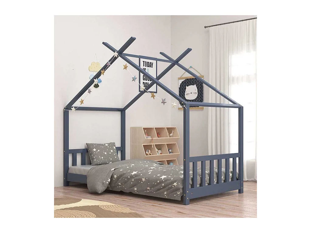 Cadre de lit d'enfant Gris Bois de pin massif 80x160 cm