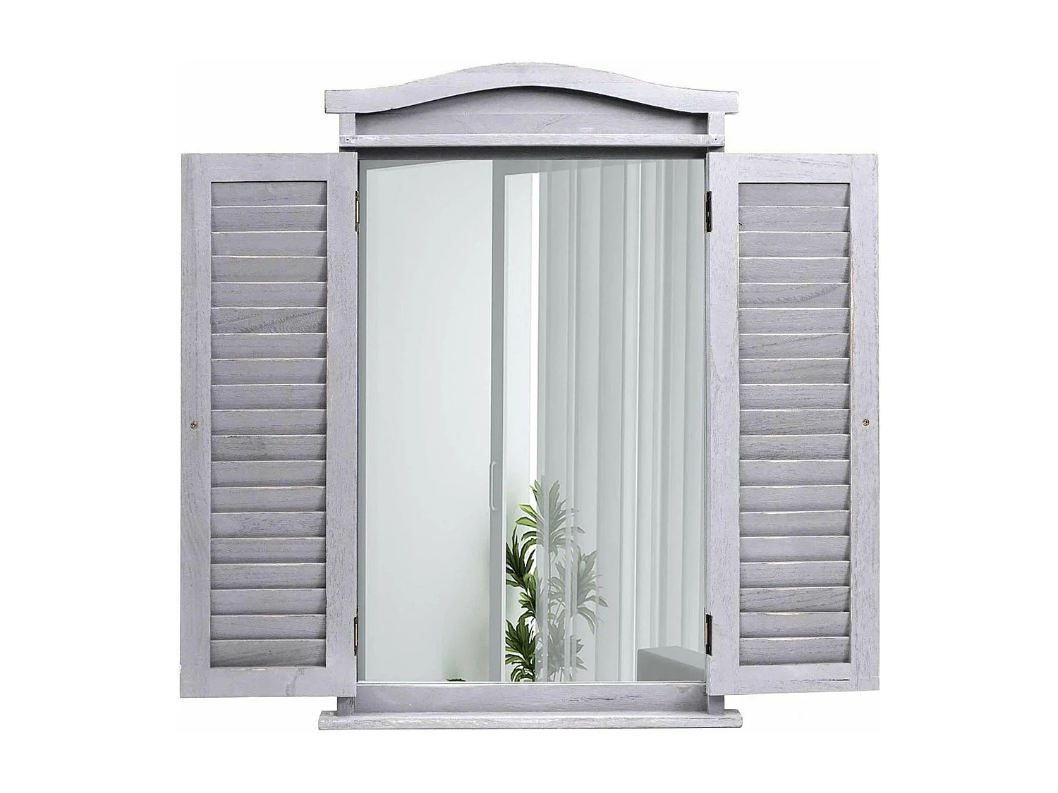 Wandspiegel mit Fensterläden, Shabby grau