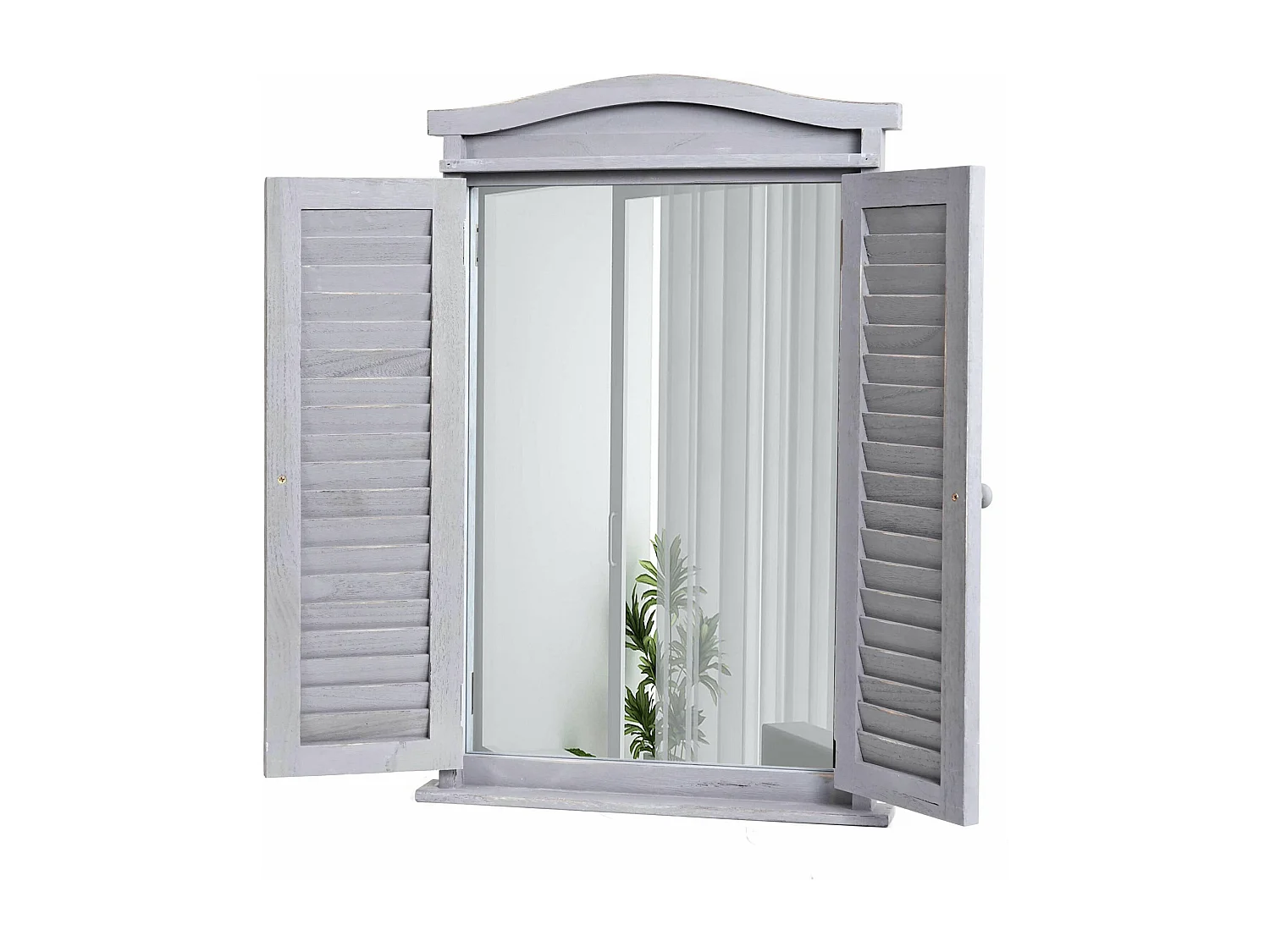 Wandspiegel mit Fensterläden, Shabby grau