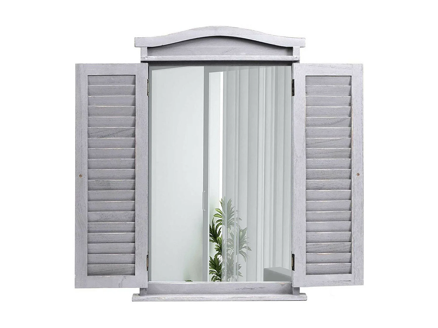 Wandspiegel mit Fensterläden, Shabby grau