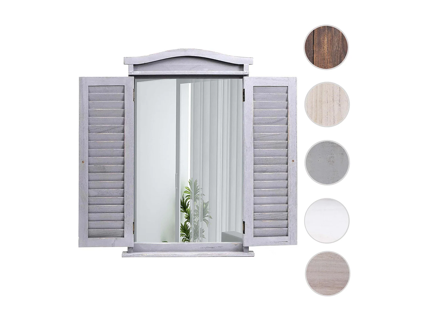 Wandspiegel mit Fensterläden, Shabby grau