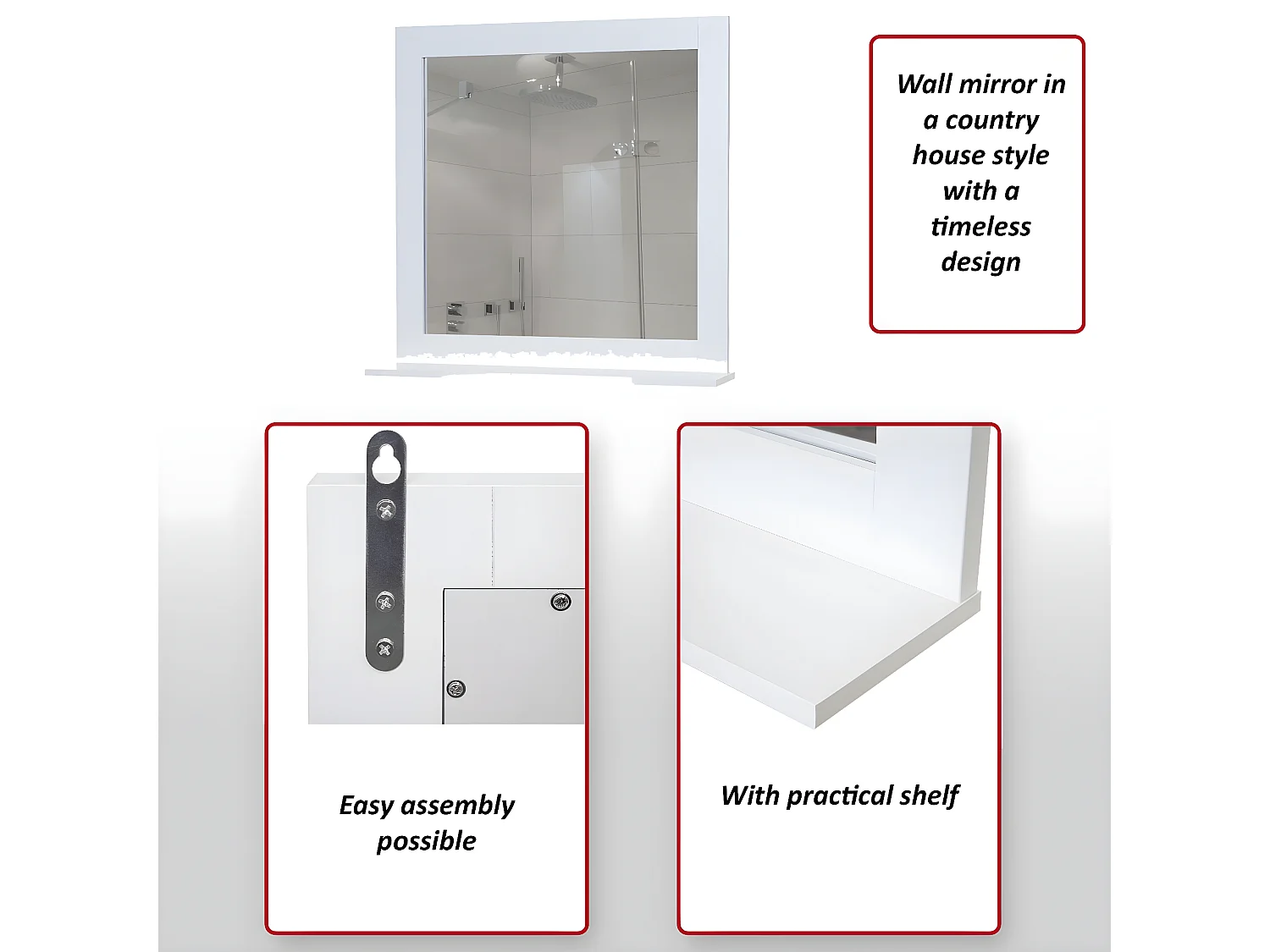 Arredo bagno serie MCW-F75 MDF bianco 12x59x58cm specchio a muro