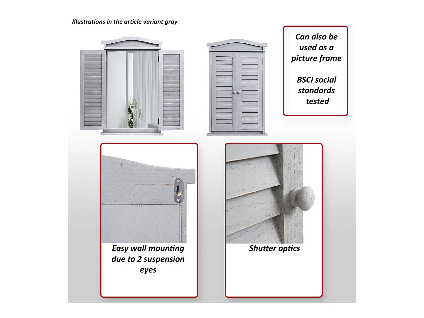 Wandspiegel mit Fensterläden, Shabby weiß