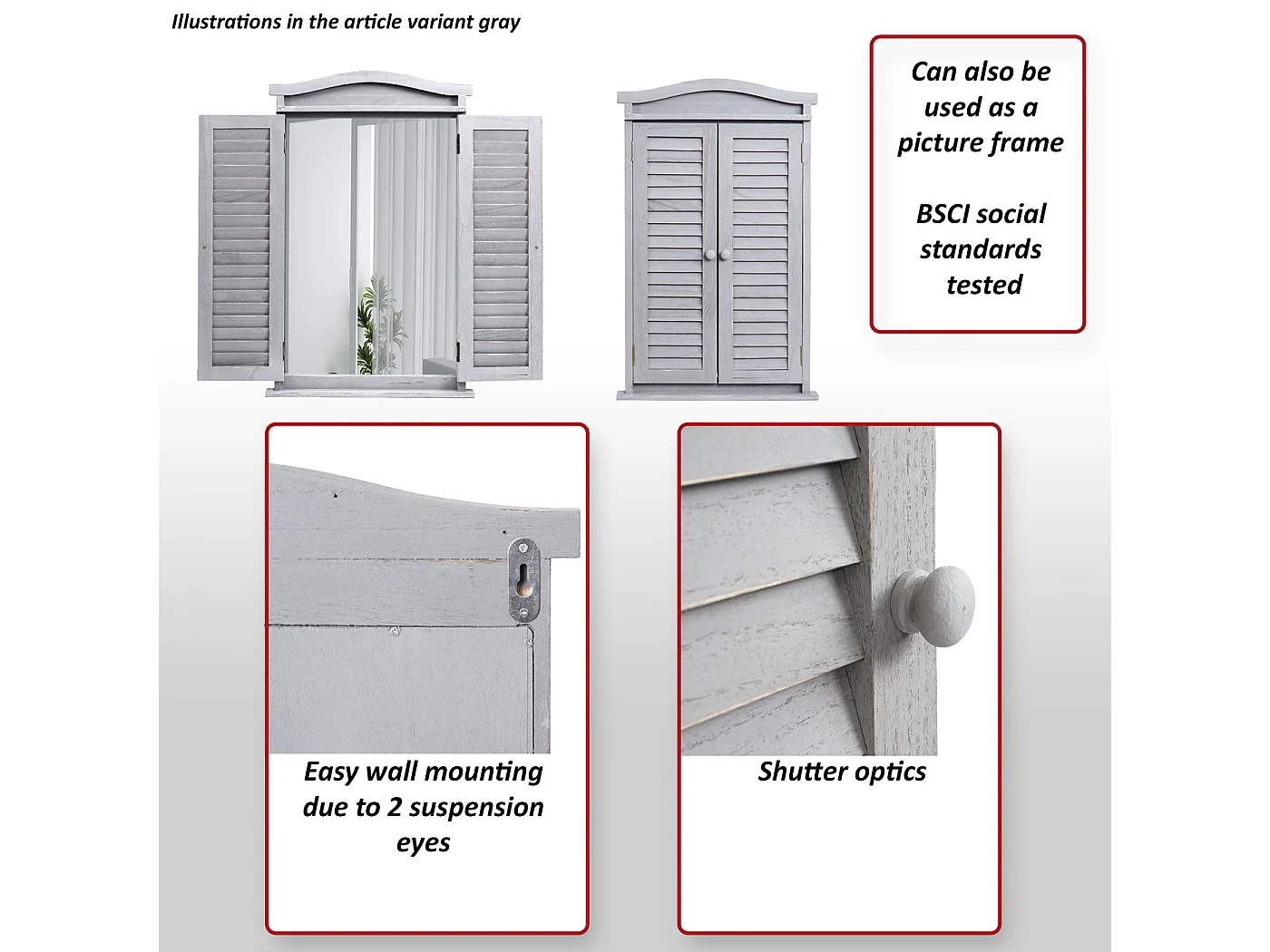 Lustro ścienne z żaluzjami,  shabby white