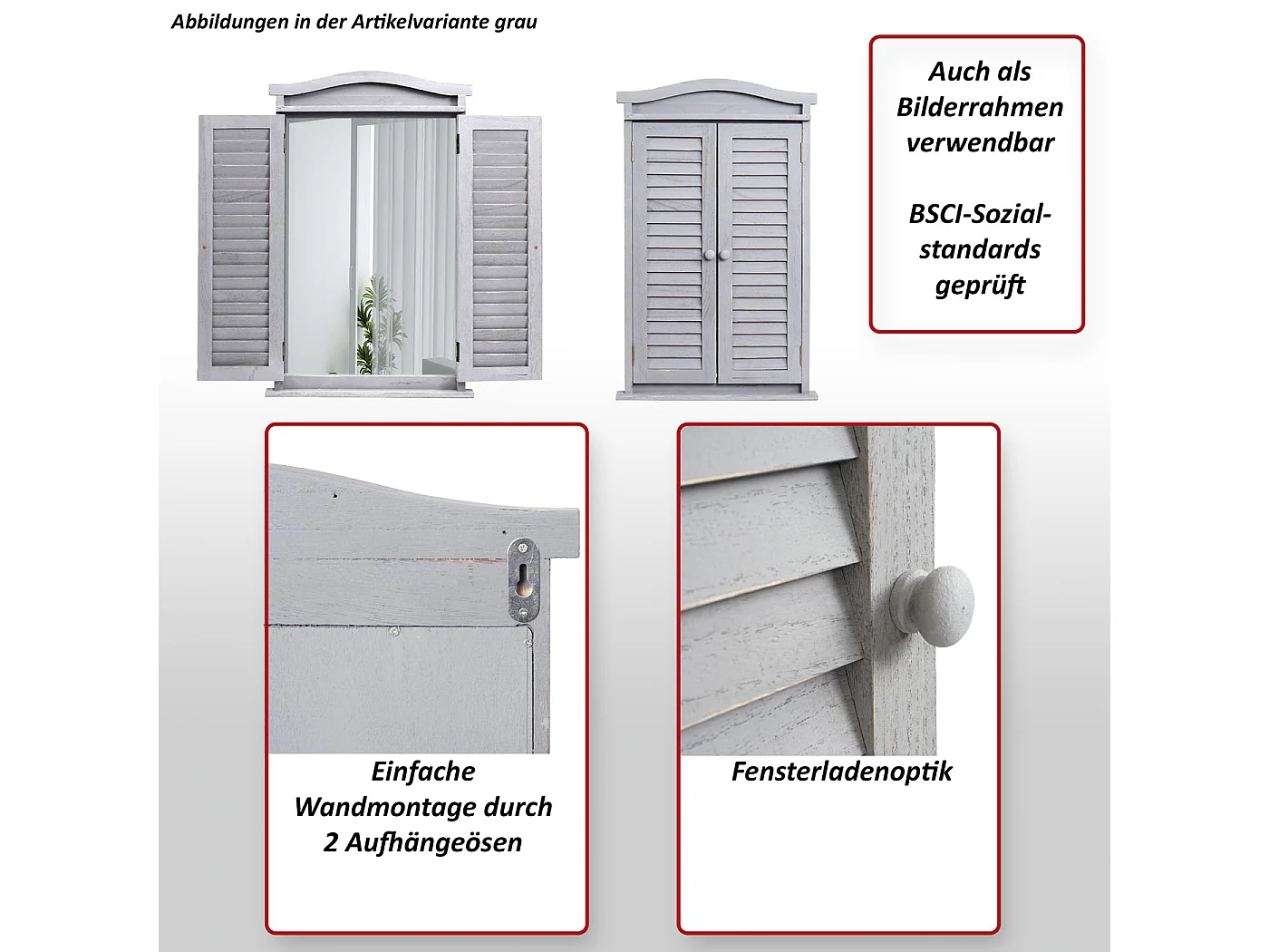 Lustro ścienne z żaluzjami,  shabby white