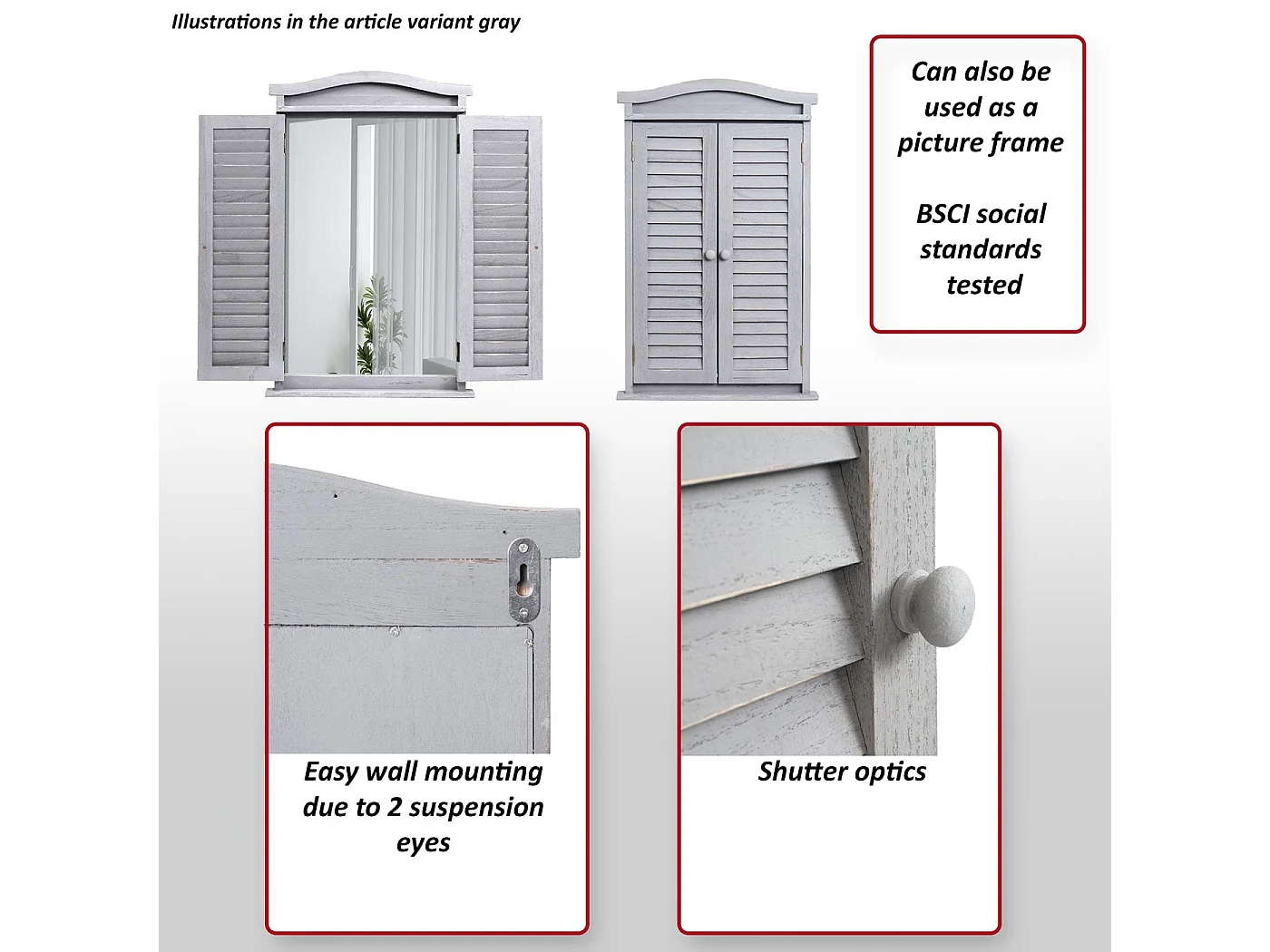 Lustro ścienne z żaluzjami,  shabby white