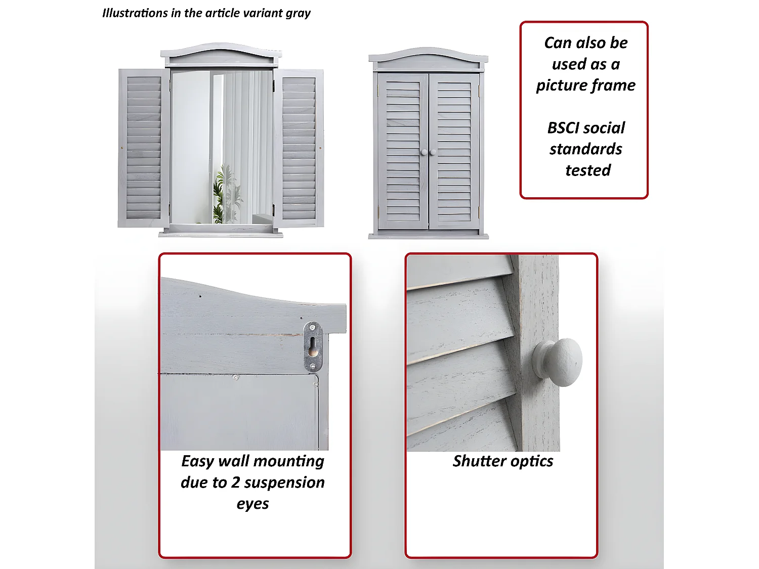 Wandspiegel mit Fensterläden, Shabby braun