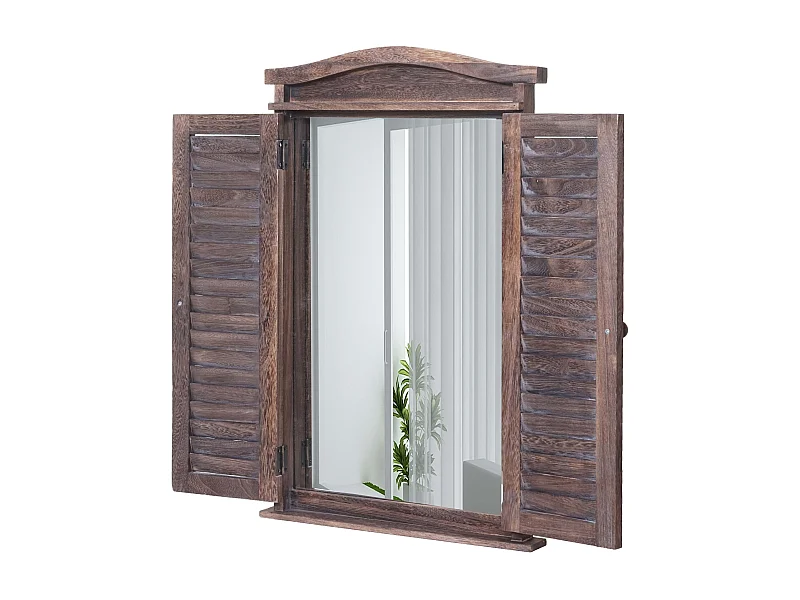 Wandspiegel mit Fensterläden, Shabby braun