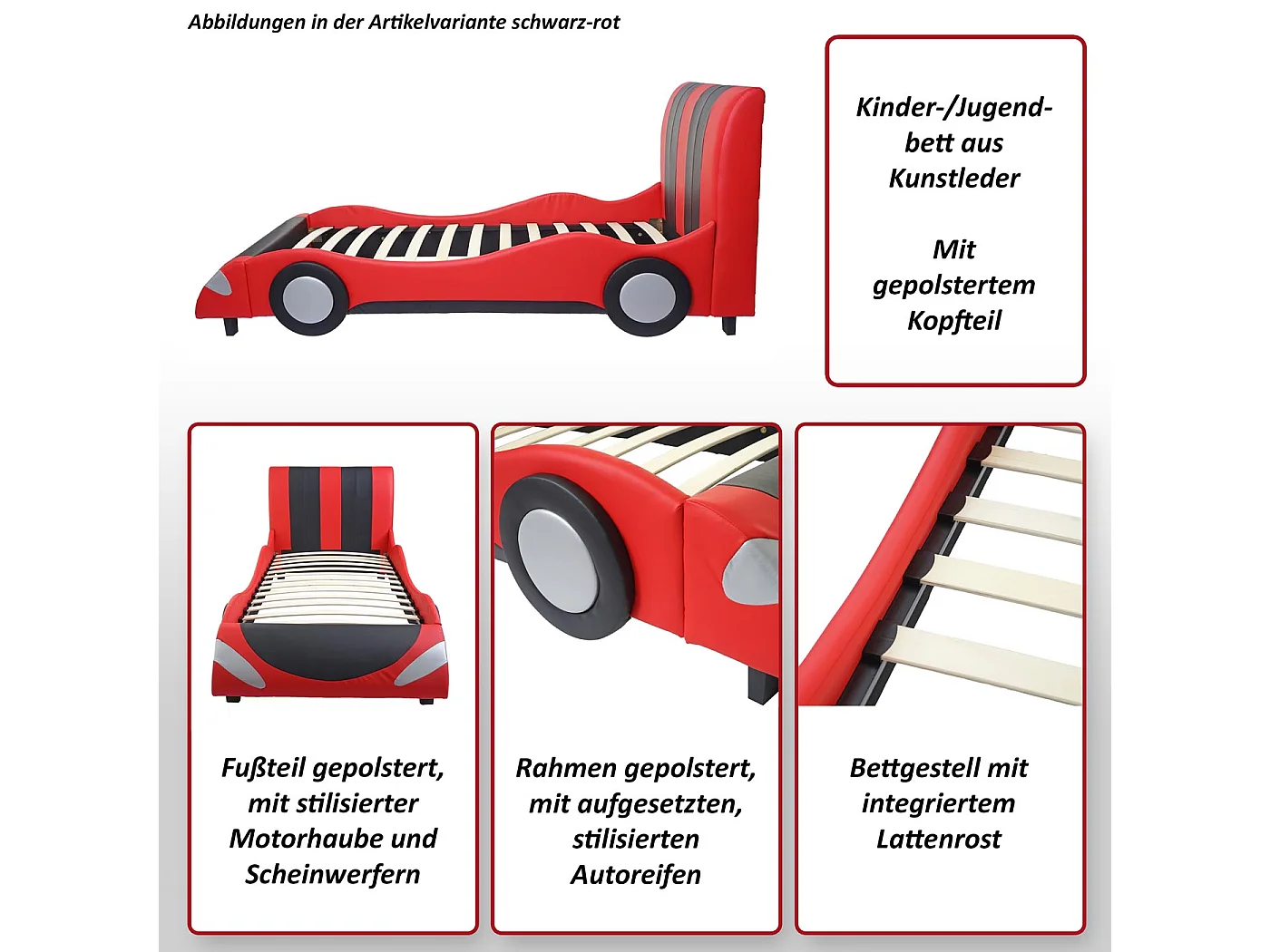 Łóżko MCW-E14 Samochód,  czarno-czerwony
