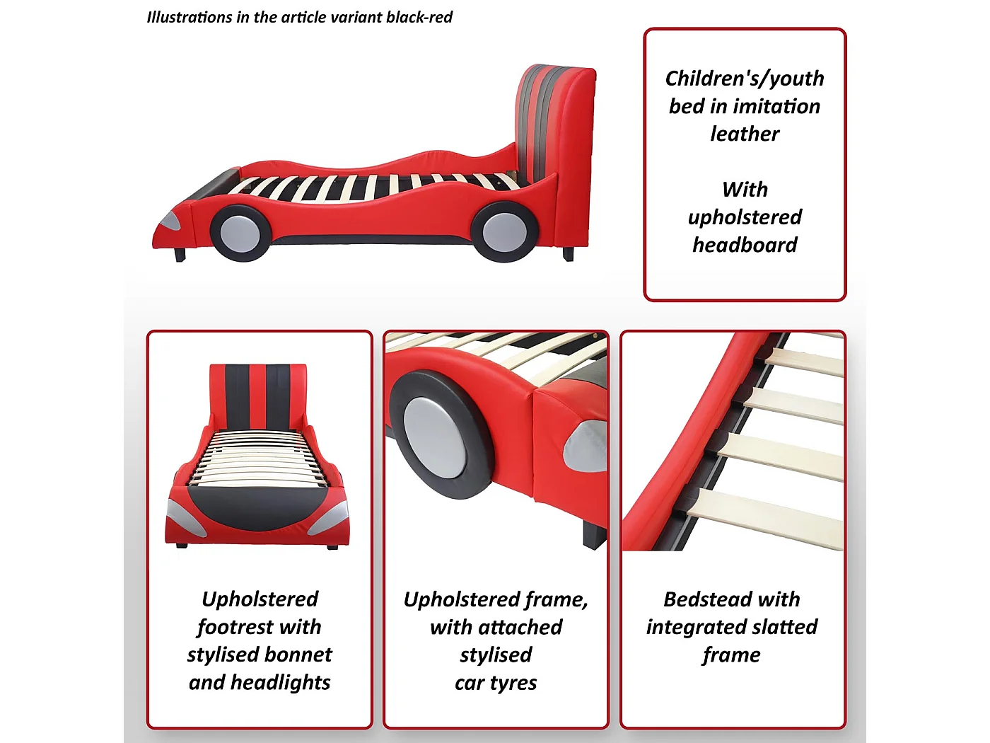 Łóżko MCW-E14 Samochód,  czarno-czerwony