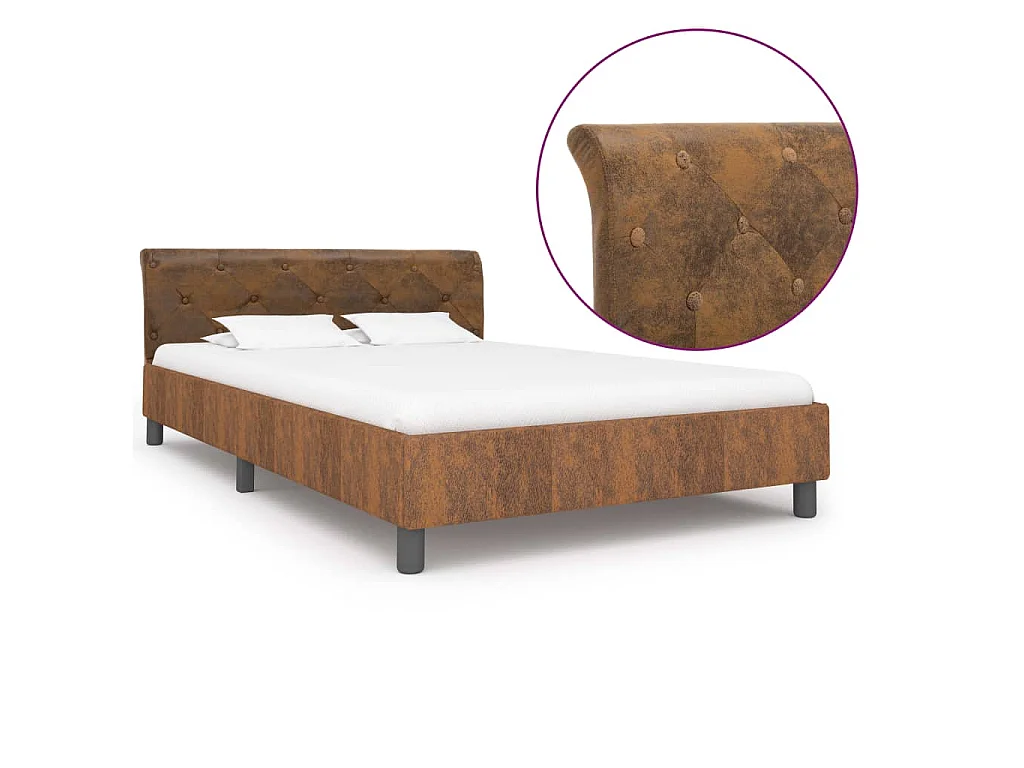 Cadre de lit sans matelas marron similicuir daim 120x200 cm