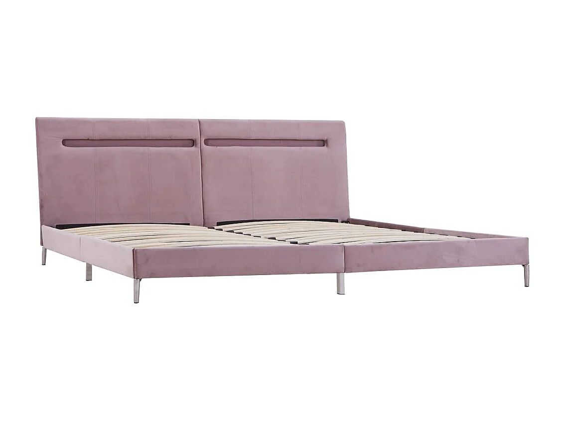 Estrutura de cama com LED 180x200 cm tecido cor-de-rosa