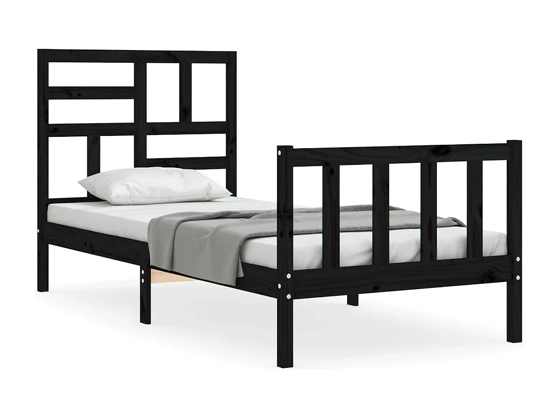 Estrutura de cama com cabeceira 100x200 cm madeira maciça preto